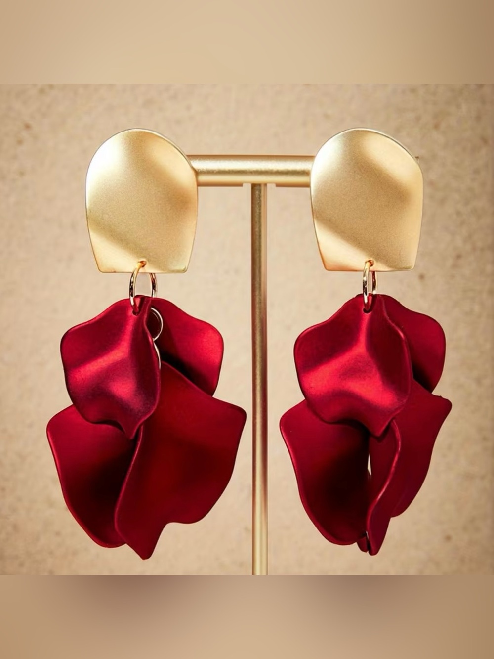 NEW! Red Statement Earrings. Gold-Plated Red Petal Drop Earrings 🌺